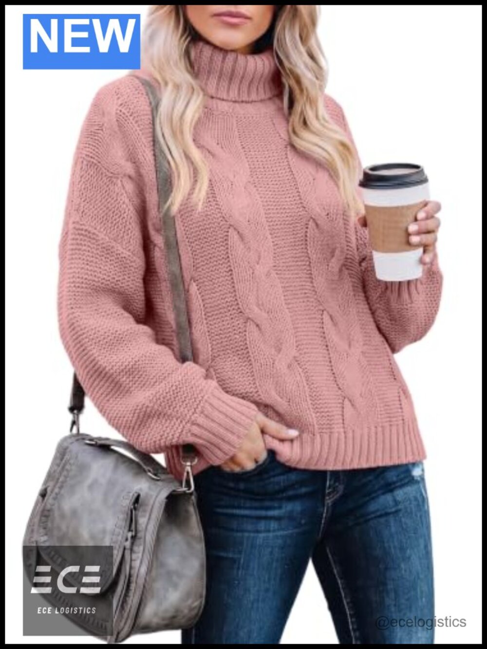 Dokotoo Turtleneck Cable Knit Chunky Pullover Sweater